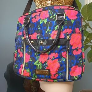 Betsey Johnson Laptop Bag Skulls & Flowers Crossbody Bag/ Messenger Bag